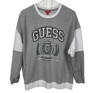 Guess Factory Womens Gray Eco Damia Logo Sweatshirt Small Oversize Patch Letters